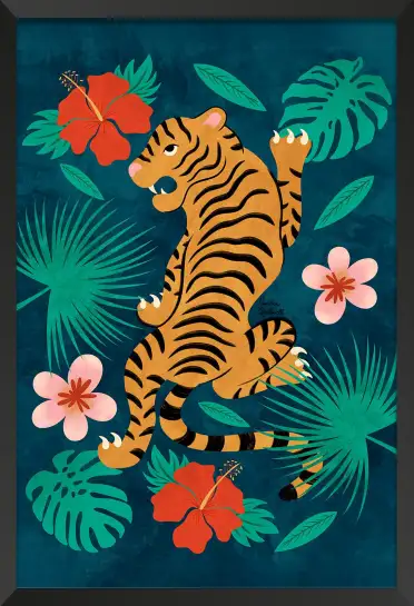 Affiche tigres face à face - illustration tropicale