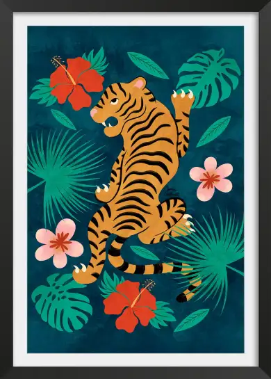 Affiche tigres face à face - illustration tropicale