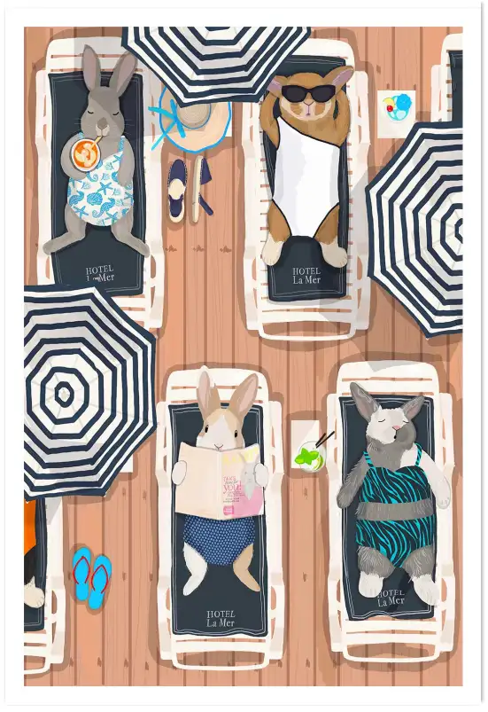 Affiche lapins transats - design détente & vacances