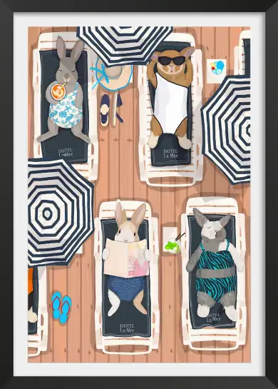 Affiche lapins transats - design détente & vacances