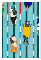 Affiche cobayes piscine - illustration sport & humour
