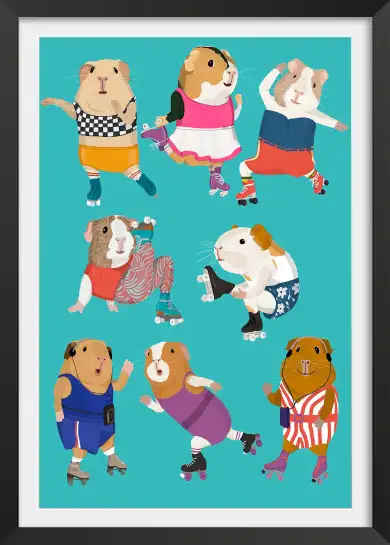 Affiche cobayes roller - illustration pop & rétro
