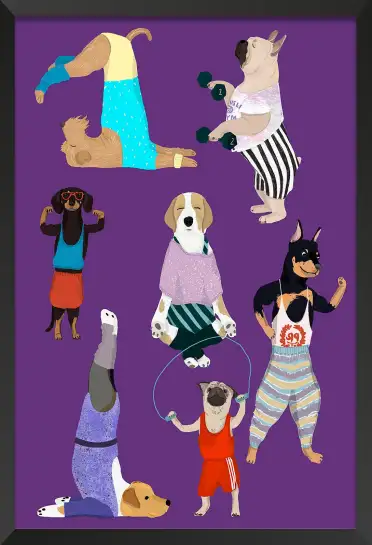 Affiche chiens sportifs - Illustration fitness et yoga