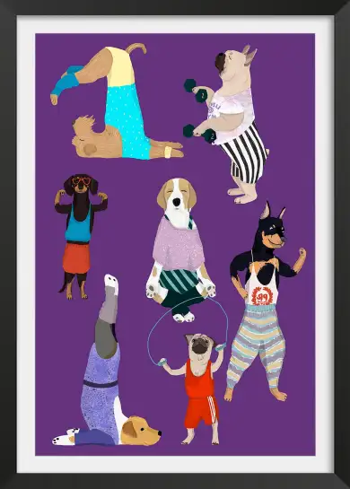 Affiche chiens sportifs - Illustration fitness et yoga