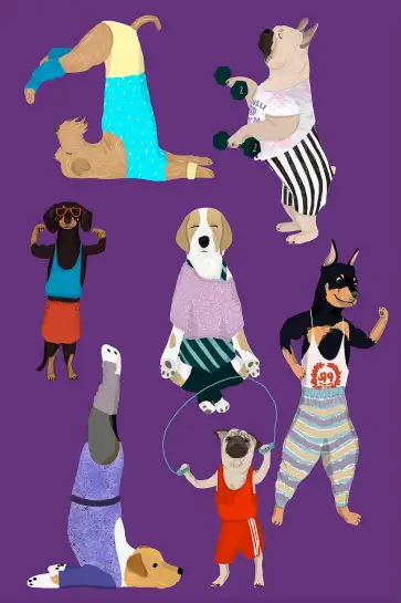 Affiche chiens sportifs - Illustration fitness et yoga