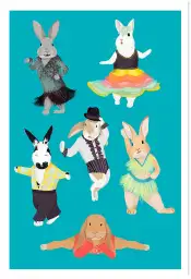 Affiche lapins danseurs - illustration rétro & pop bleu
