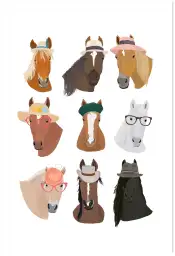 Affiche chevaux lookés - design chapeaux & lunettes