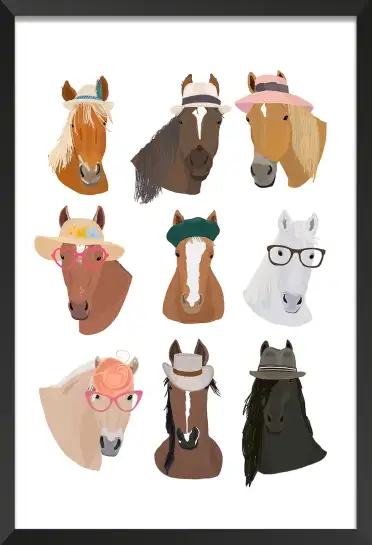 Affiche chevaux lookés - design chapeaux & lunettes