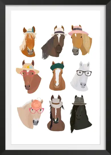 Affiche chevaux lookés - design chapeaux & lunettes