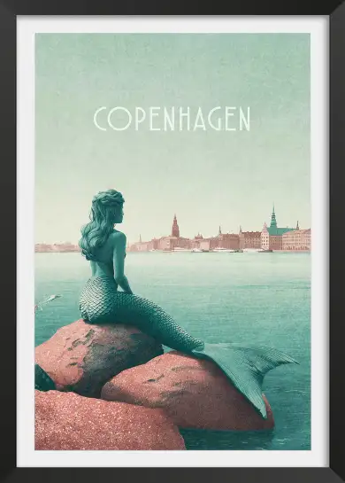 Affiche copenhague petite sirène - illustration vintage