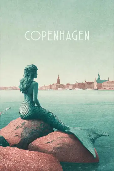Affiche copenhague petite sirène - illustration vintage