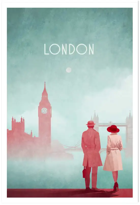 Affiche londres big ben - illustration vintage couples