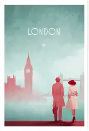 Affiche londres big ben - illustration vintage couples