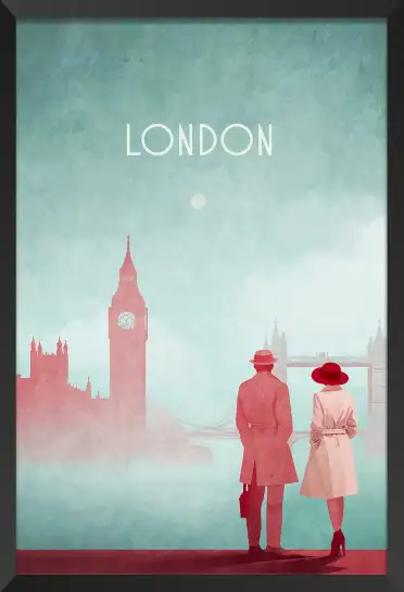 Affiche londres big ben - illustration vintage couples