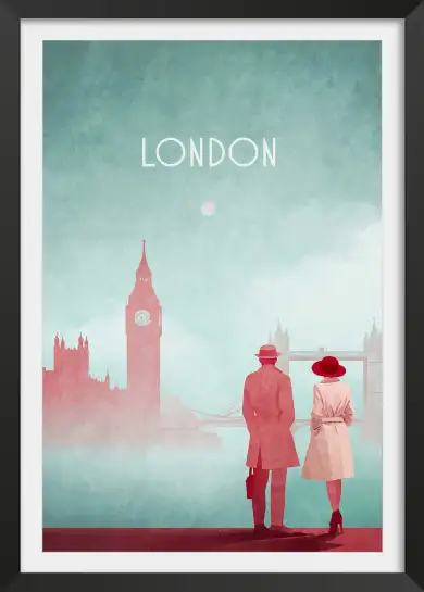 Affiche londres big ben - illustration vintage couples