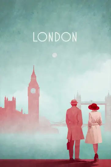 Affiche londres big ben - illustration vintage couples