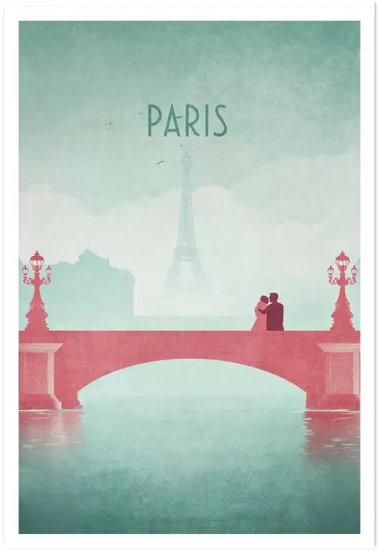 Affiche paris tour eiffel - illustration romantique vintage