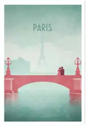 Affiche paris tour eiffel - illustration romantique vintage