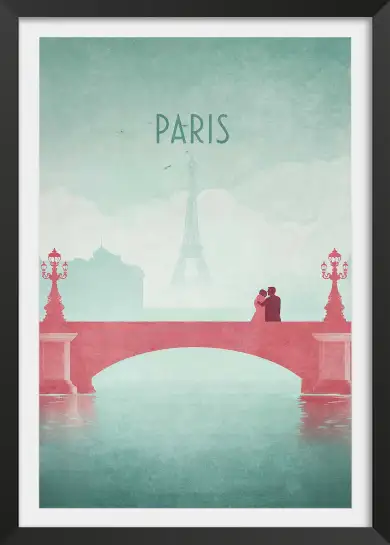Affiche paris tour eiffel - illustration romantique vintage