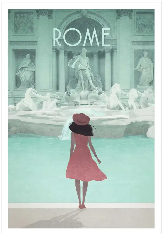 Affiche rome fontaine de trevi - illustration vintage