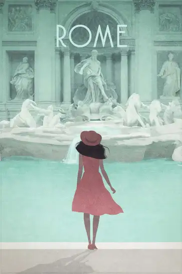 Affiche rome fontaine de trevi - illustration vintage