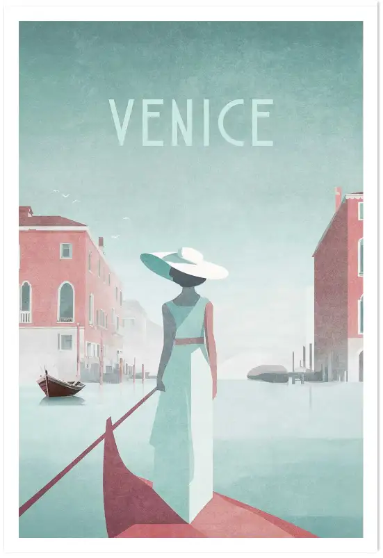 Affiche Venise Vintage - Illustration Gondole & Canal