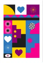 Affiche composition pop art - mosaïque géométrique et motifs rétro