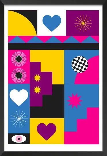 Affiche composition pop art - mosaïque géométrique et motifs rétro