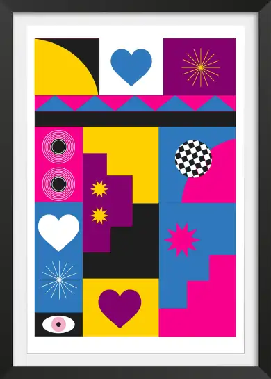 Affiche composition pop art - mosaïque géométrique et motifs rétro