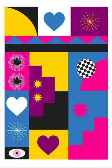 Affiche composition pop art - mosaïque géométrique et motifs rétro