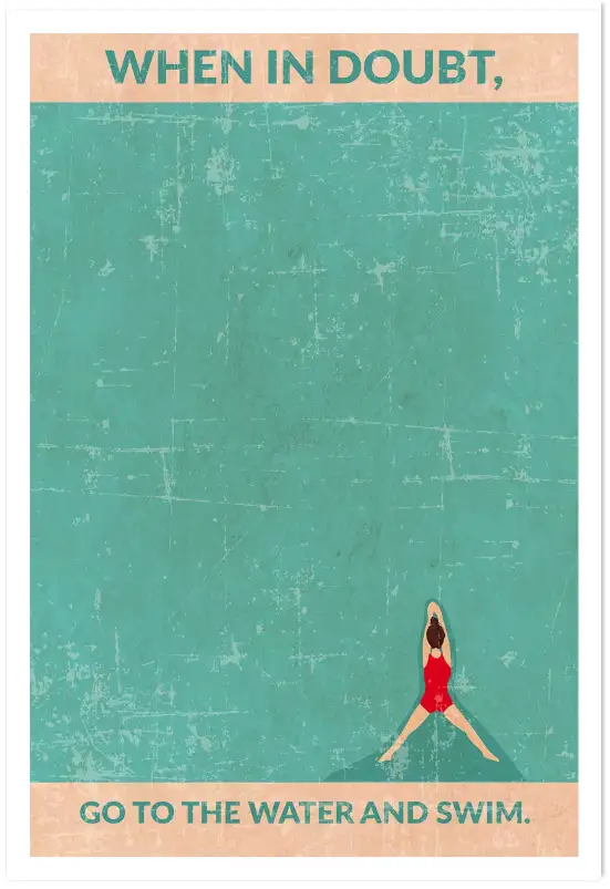 Affiche rétro swimming - citation apaisante et nageuse rétro