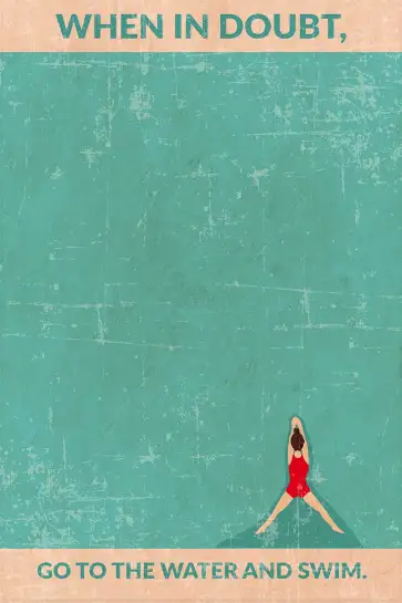 Affiche rétro swimming - citation apaisante et nageuse rétro