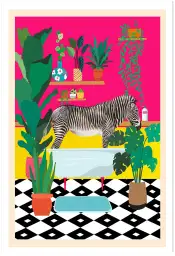Affiche pop art baignoire zèbre - illustration originale et colorée