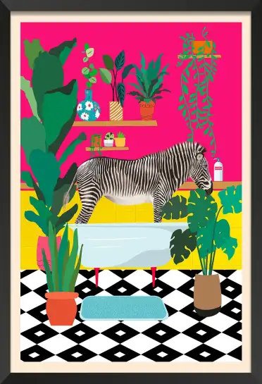 Affiche pop art baignoire zèbre - illustration originale et colorée