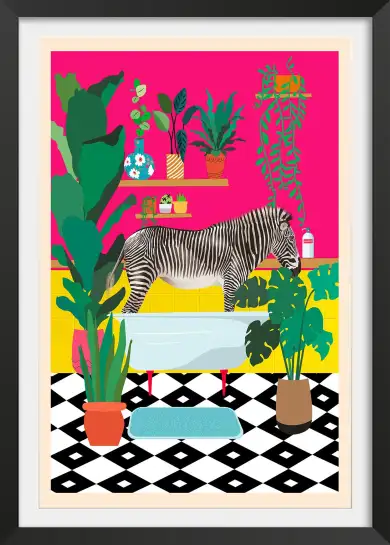 Affiche pop art baignoire zèbre - illustration originale et colorée