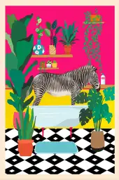 Affiche pop art baignoire zèbre - illustration originale et colorée
