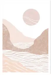 Affiche paysage minimaliste - Rivage au coucher du soleil tons rose pastel