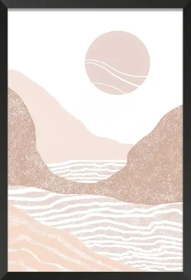 Affiche paysage minimaliste - Rivage au coucher du soleil tons rose pastel