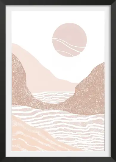 Affiche paysage minimaliste - Rivage au coucher du soleil tons rose pastel