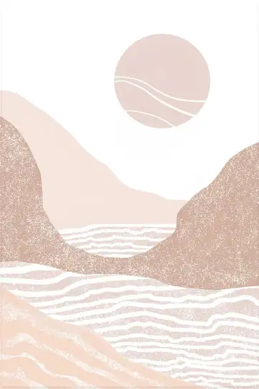 Affiche paysage minimaliste - Rivage au coucher du soleil tons rose pastel