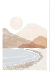 Affiche illustration paysage doux - laPlage au soleil couchant beige pastel