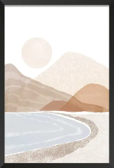 Affiche illustration paysage doux - laPlage au soleil couchant beige pastel