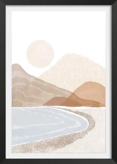 Affiche illustration paysage doux - laPlage au soleil couchant beige pastel