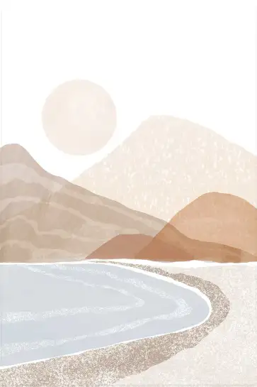 Affiche illustration paysage doux - laPlage au soleil couchant beige pastel