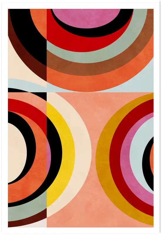 Affiche Géométrique Rétro - Cercles et arcs aux tons pop 70s