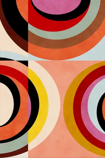 Affiche Géométrique Rétro - Cercles et arcs aux tons pop 70s