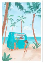 Affiche paysage tropical - Bar à coco sur la plage