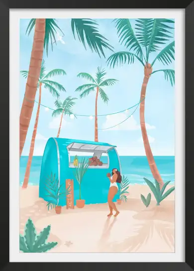 Affiche paysage tropical - Bar à coco sur la plage