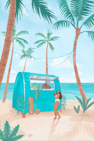 Affiche paysage tropical - Bar à coco sur la plage