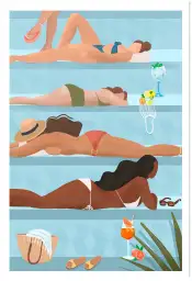 Affiche Illustration Été - Femmes bronzant au bord de la piscine